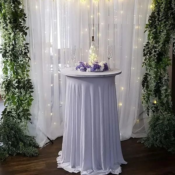Round Cocktail Table Skirts Highboy White Table Cloth Stretch Wedding Fitted Table Covers Banquet Party Decor Dining Tablecloths 240715