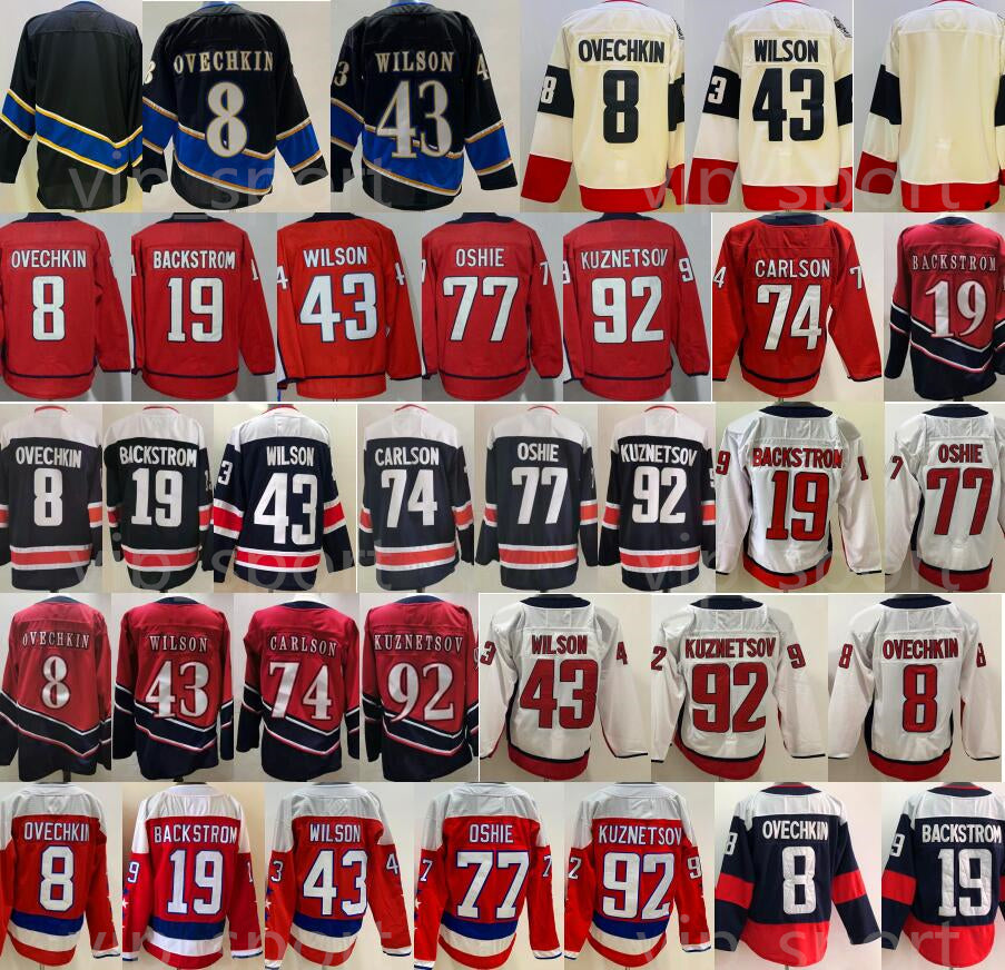 2023 Stadium Series Hockey 8 Alex Ovechkin Jerseys Man 74 John Carlson 19 Nicklas Backstrom 43 Tom Wilson 77 TJ Oshie Evgeny Kuznetsov Alexander Sti