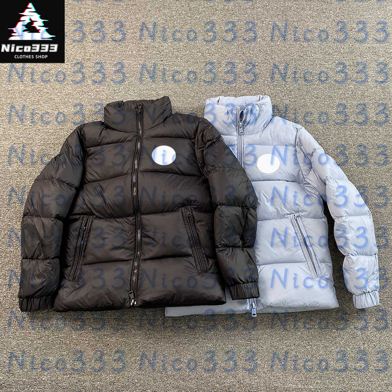 Men & Women Black-Blue Logo Matte Finish Heavyweight Down Jacket with Standing Collar - Light Fleece Lined