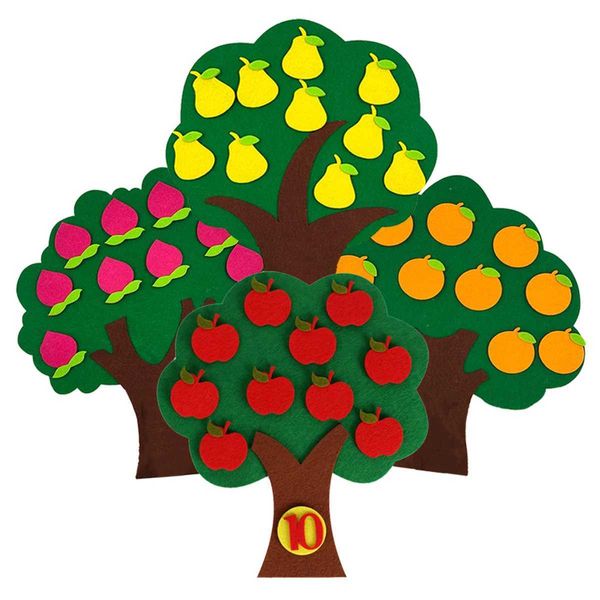 4 Sles Available Fruit Tree Puzzle Felt Children Early Education Toys Kindergarten Color Number Fruit Cognitive Teaching AidsXJ241212