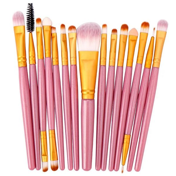 15Pcs Makeup Set Professional Plastic Handle Powder Foundation Eyeshadow Make Up Cosmetics- for Soft Synthetic Hair Brushes
