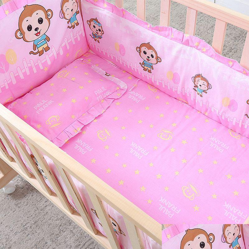 Bedding Sets 5Pcs Baby Set Born Pure Cotton Bed Circumference Mattress Pillow Kit Infant Cartoon Pattern Crib Surround Cot Fence 230 Ote9T