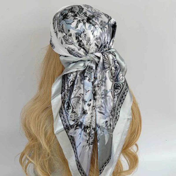Bandanas Durag Luxury brand silk satin square scarf womens headscarf Muslim headscarf shawl bag womens headband collar headscarf 90cm J24090