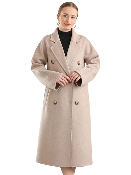 M 801 Real Pure Wool Overcoat Handmade Turndown Collar Belt Dense Fabric Notch Lapel Women Coat Long Winter Jacket Autumn #09 241120