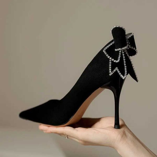 Ladies Summer Footwear Super High Heel com Cristais de strass de arco Sapatos Black Shoes Black para Wen 2024 Young On S E A Z250121