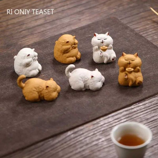 Yixing Purple Clay Sculpture Tea Pet Cute Lucky Cat Statue Decoration Tea Form Desktop Decoration Home Tea Set Decoration W240815