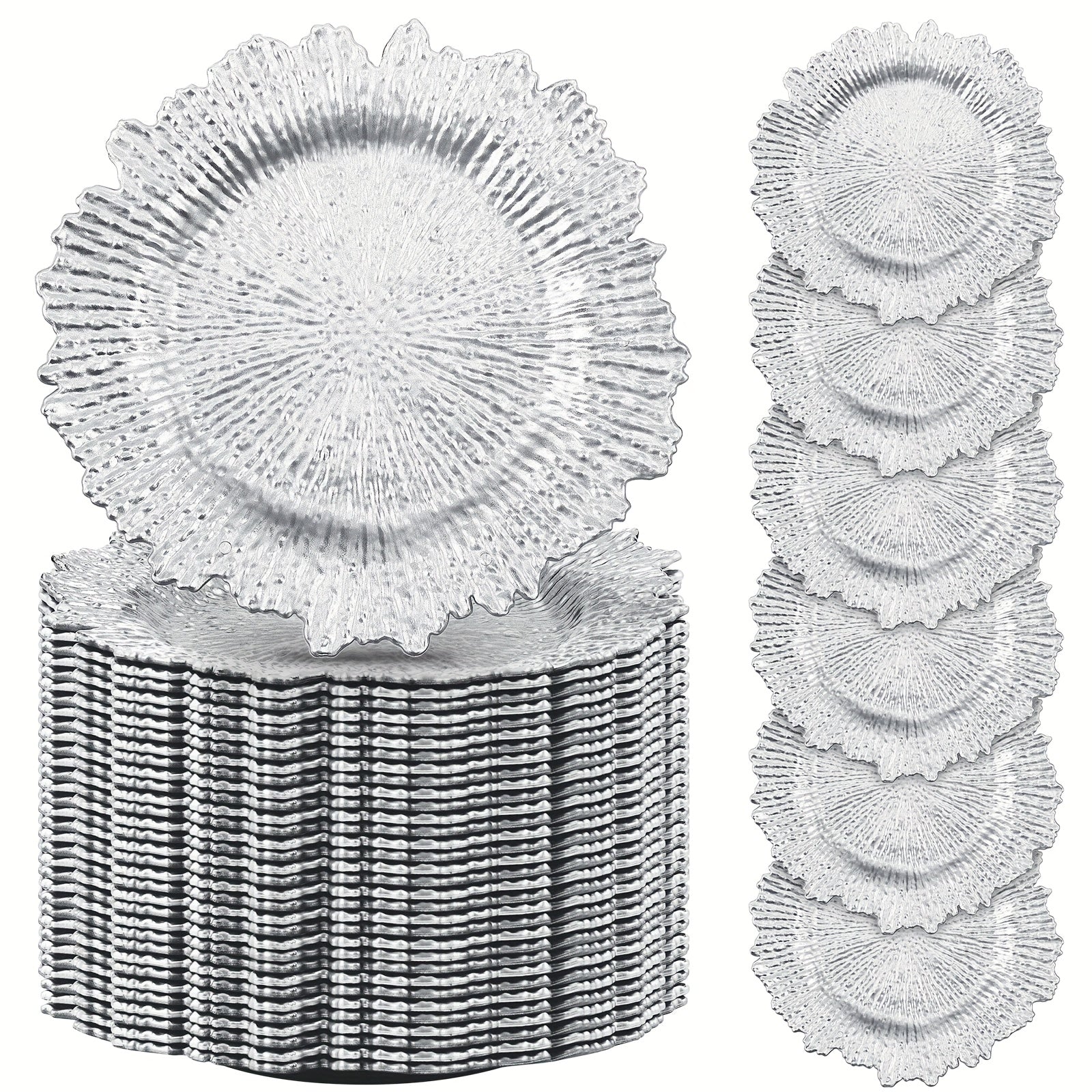 TEMU 100pcs Charger Plates Bulk 13 Inch Plastic Wedding Decor Floral Decorative Charger Plates Metallic Rim Charger Plates For Wedding Party, Holiday