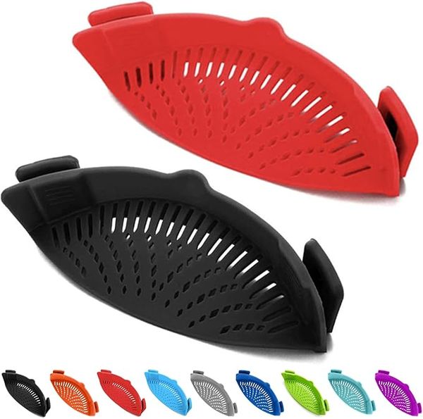 2 Pcs Clip on Strainer, Pot Strainer for Pasta Meat Vegetables Fruit, Silicone Strainer - Fit All Pots and Bowls. 1set=2pcs