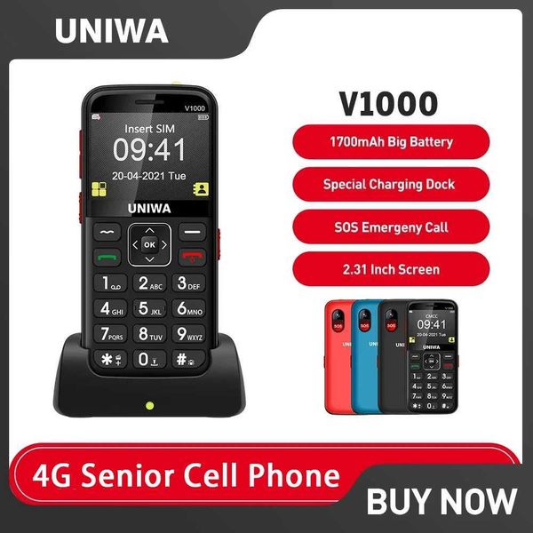 Cell Phones UNIWA V1000 4G feature phone large button suitable for the elderly with SOS 2.31-inch Russian Hebrew English keyboard phone 1700
