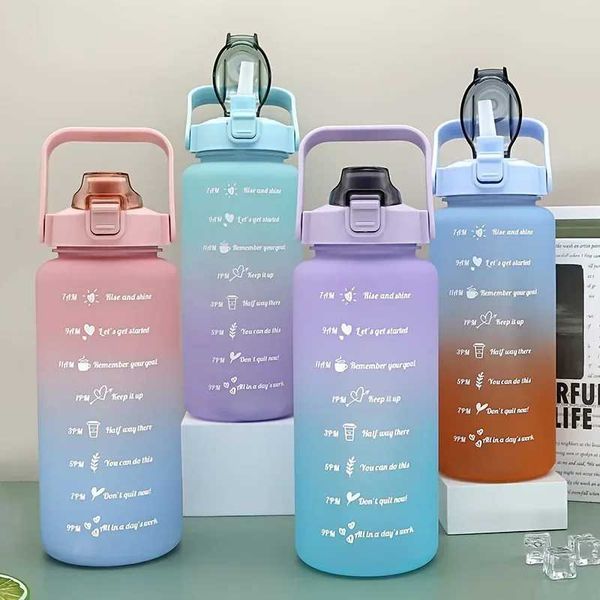 2L Water Bottle With Time Marker Motivational Reusable Fitness Sports Outdoors Travel Leakproof Free Frosted PlasticXJ240903