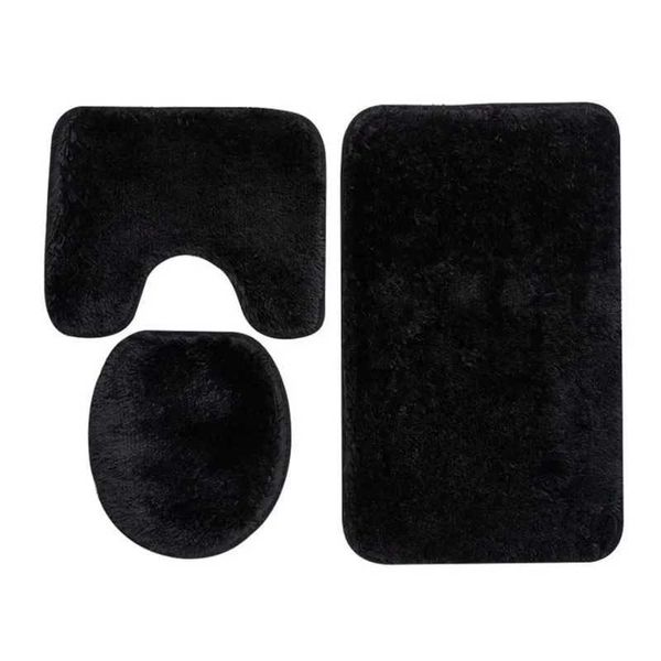 Inyahome 3pcs-set Plush Bathroom Bath Mats Set Anti Slip Toilet Rug and Toilet Lid Cover Soft Fluff Shower Carpet Floor Bath MatC241227