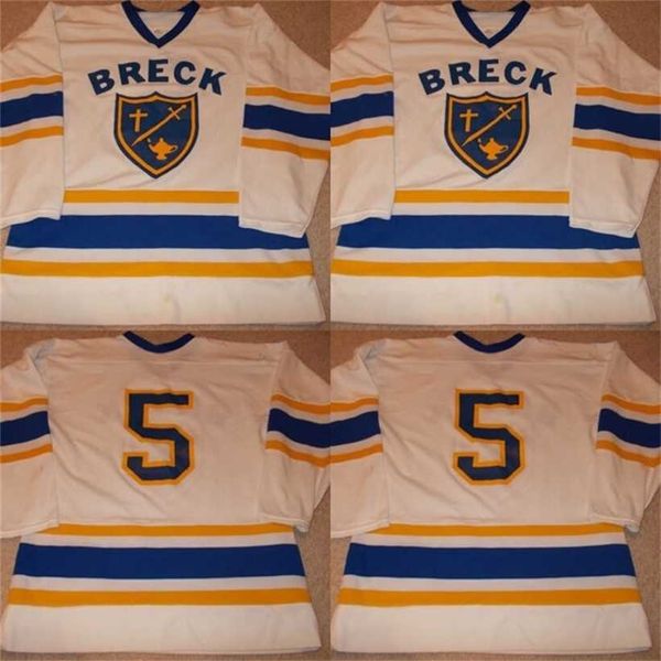 C2604 Mit VTG-1990s Breck High School Game WornUsed Hockey Jersey 100% Stitched Embroidery s Hockey Jerseys