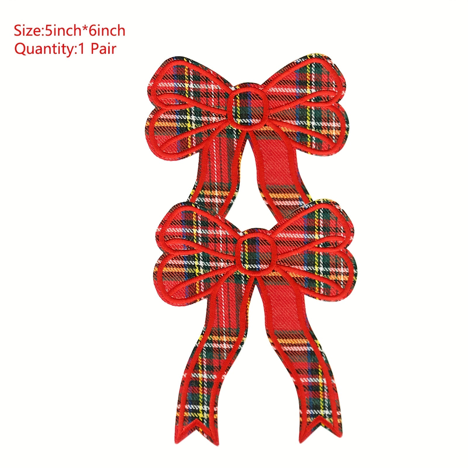 TEMU Giurkuu Festive Bow Patches For Sweatshirts - 1 Pair, Green Glitter & Red Plaid, Iron-on-sew-on Appliques, Diy Hoodie, Jeans, Jacket Decorations