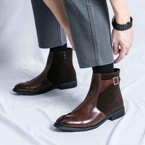Italian Men New Casual Leather Boots Classic Outdoor Antiskid Flat Designer Ankle Boot Fi Casual High-top Formal Dress Shoe Y241121