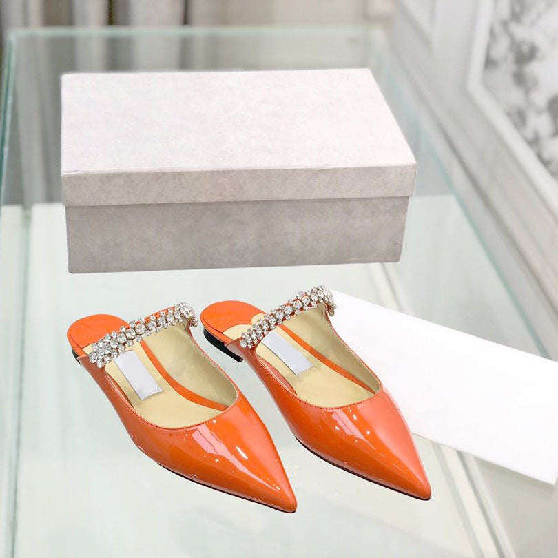 Top quality Cryatal Rhinestones Sandals Bing Mules Slides flats stilletto heels Patene leather sole Fashion Wedding shoes Womes luxury designers fac