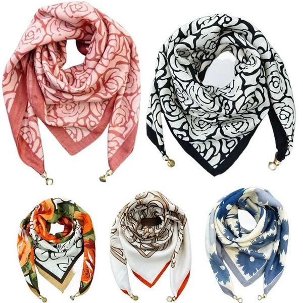 Scarves Vintage Style Satin Ladies Square Scarf Simple Soft Magnetic Buckle Scarf Elegant Neck Protection Wraps Neck Warmer for Women z24112