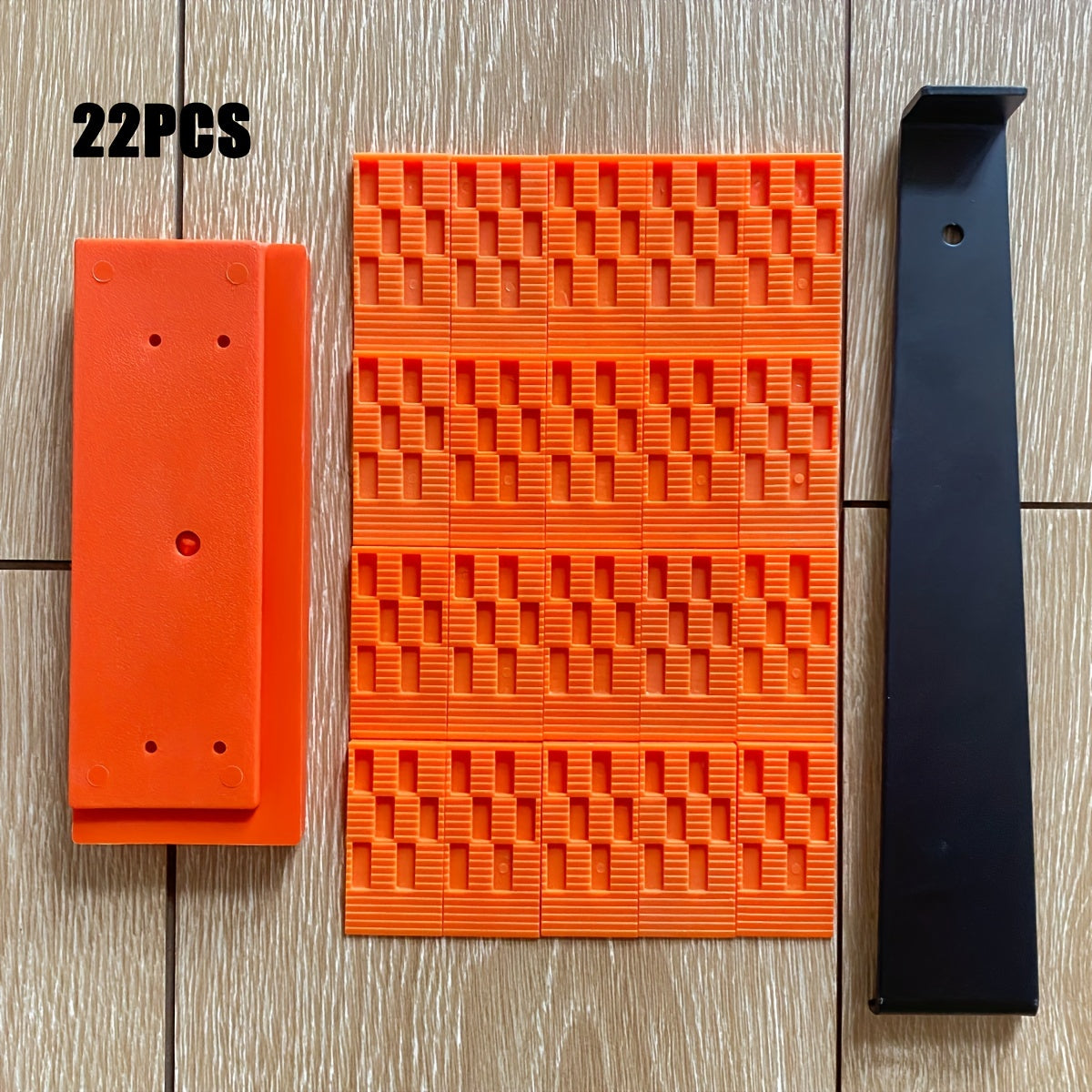 TEMU 22pcs Wooden Floor Installation Kit. 1pc Hook. 1pc Of Orange Tapping Block And 20pcs Of Orange Washers