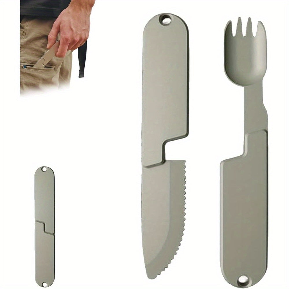 TEMU 2in 1 Camping Eating Utensils Set, Utensil Set, Detachable Pocket Wilderness Fork And Spoon Tool, Practical Tableware For Travel, Hiking,