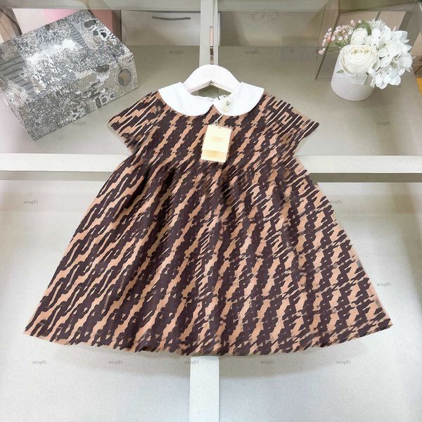 Brand Girls dress summer Brown letter printing princess dress Doll collar design baby skirt kids designer clothes baby dress