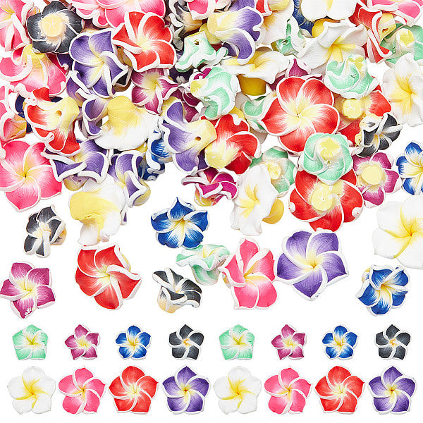 80Pcs 8 Styles Handmade Polymer Clay 3D Flower Plumeria Beads