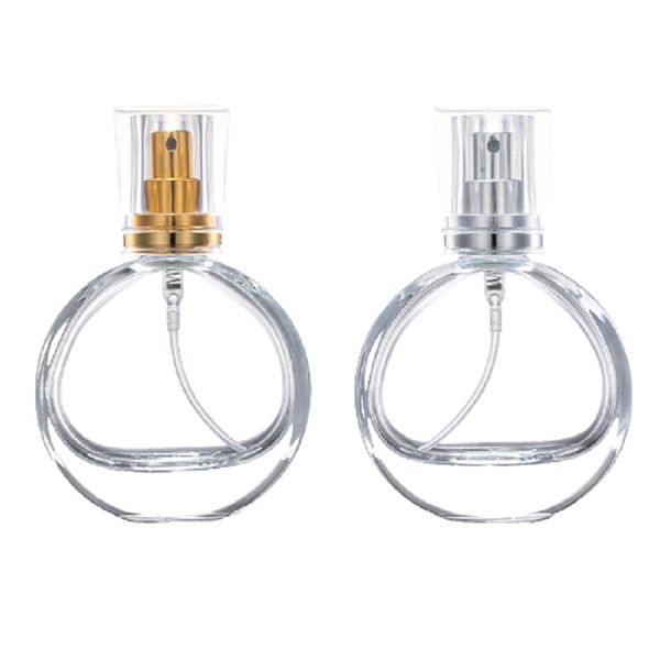 Packing Glass Perfume Bottle Gold Silver Spary Press Pump 25ml Portable Flat Round Parfum Vials Refillable Cosmetic Packaging Container