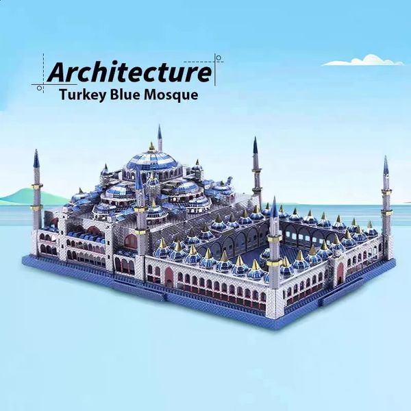 Puzzles Microworld 3D Metal Puzzle Blue Mosque Building Model DIY 3D laser cutting Jigsaw Toys for Adult Gift 231116