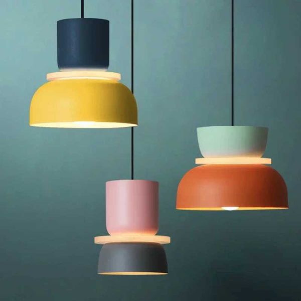 Simple Macaron Led Pendant Lamp Colorful Iron Hanging Suspension Study Bar Dining Bedside Bedroom Chandelier Lighting Z250120