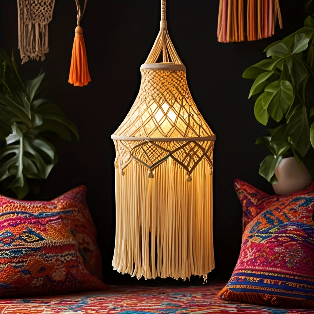 TEMU Hanging Woven Lampshade, Boho Macrame Lampshade, Rope Woven Lampshade, Wall Decor, Tapestry, Room Decoration