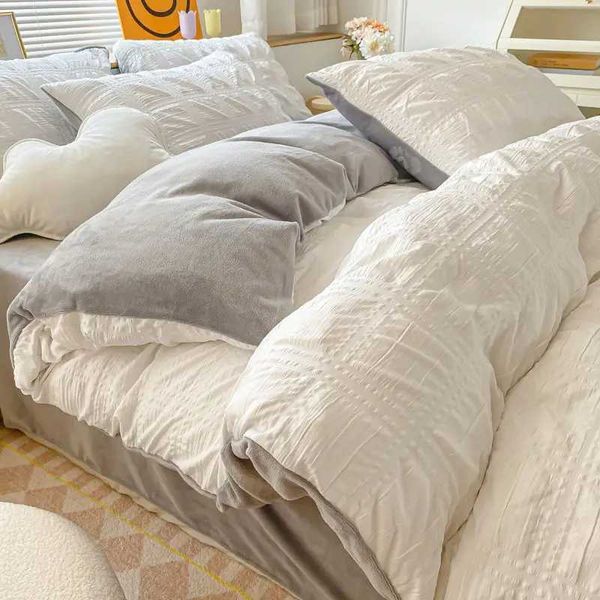 Simple Bubble Style Ab Single Bedding Set Four Piece Coral Velvet Mattress Set Milk Velvet Bedding Set M241005