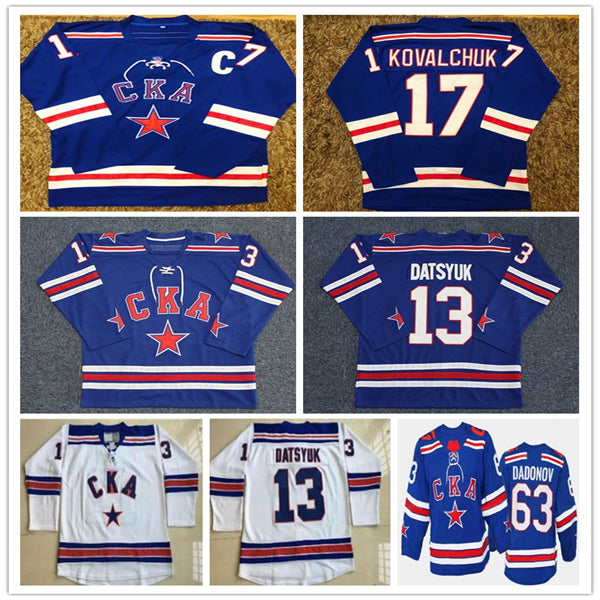 Russia SKA St Petersburg CKA Hockey Jersey 13 Pavel Datsyuk 17 Ilya Kovalchuk 91 Ivan Demidov 25 Mikhail Grigorenko 90 Valentin Zykov 40 Evgeny Keto