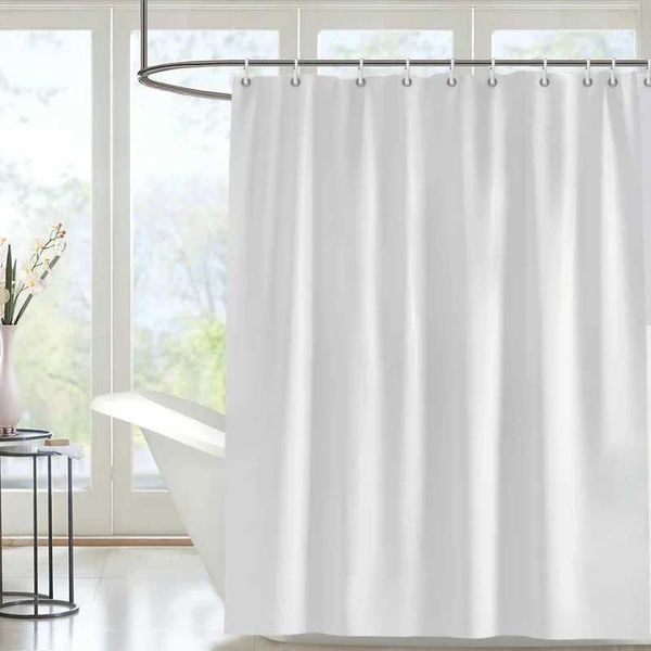 White Shower Curtains Solid Color Bathroom Curtain Polyester Fabric Washable Waterproof Partition Bath Curtain With Hooks M240824