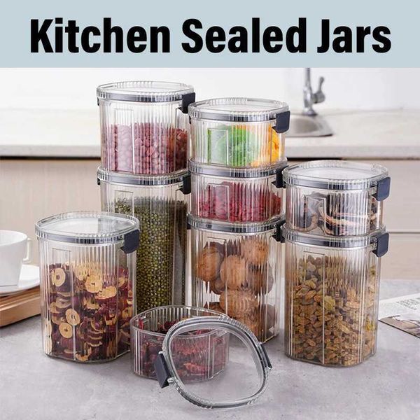4 Sed Kitchen Storage Grãos de umidade à prova de alimentos à prova de alimentos transparentes latas plásticas caixa de lanches Decas Organi