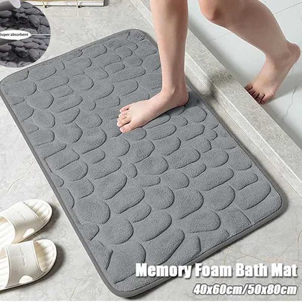 Memory Foam Bath Mat Cobblestone Embossed Bathroom Bath In Wash Basin Bathtub Side Floor Rug Shower Room Doormat for BathroomM240816