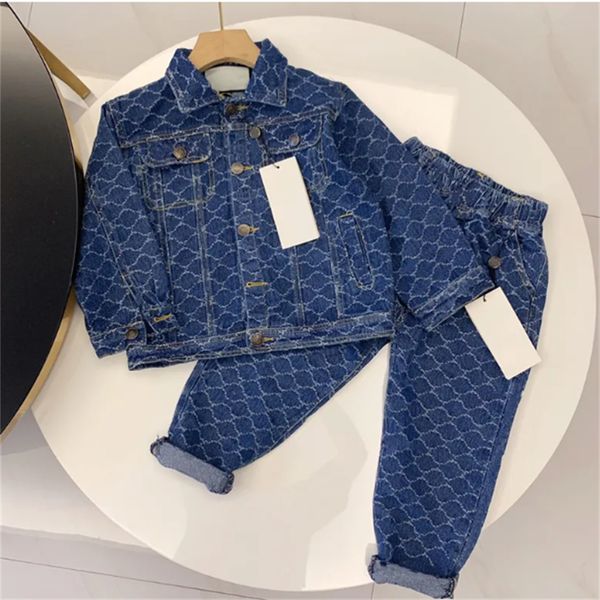 Kids Dnim Jackt Jans St - Classic Fashion Ovralls for Boys and Girls, 2024 Spring-Autumn, 100-150cm, Colorful, Dsignr Dnim, Turn-down Collar
