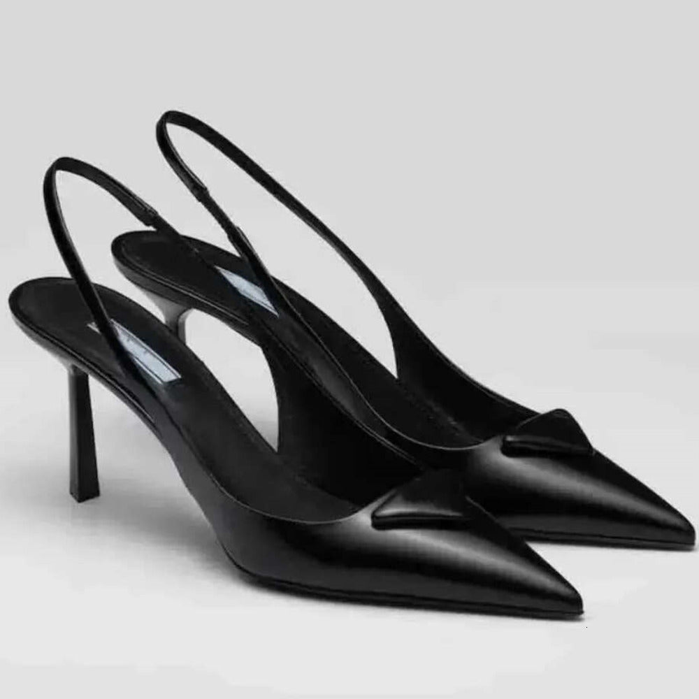 dress shoes elegant summer triangle brushed leather sandals for women slingback pumps luxury footwear high heels party wedding ess