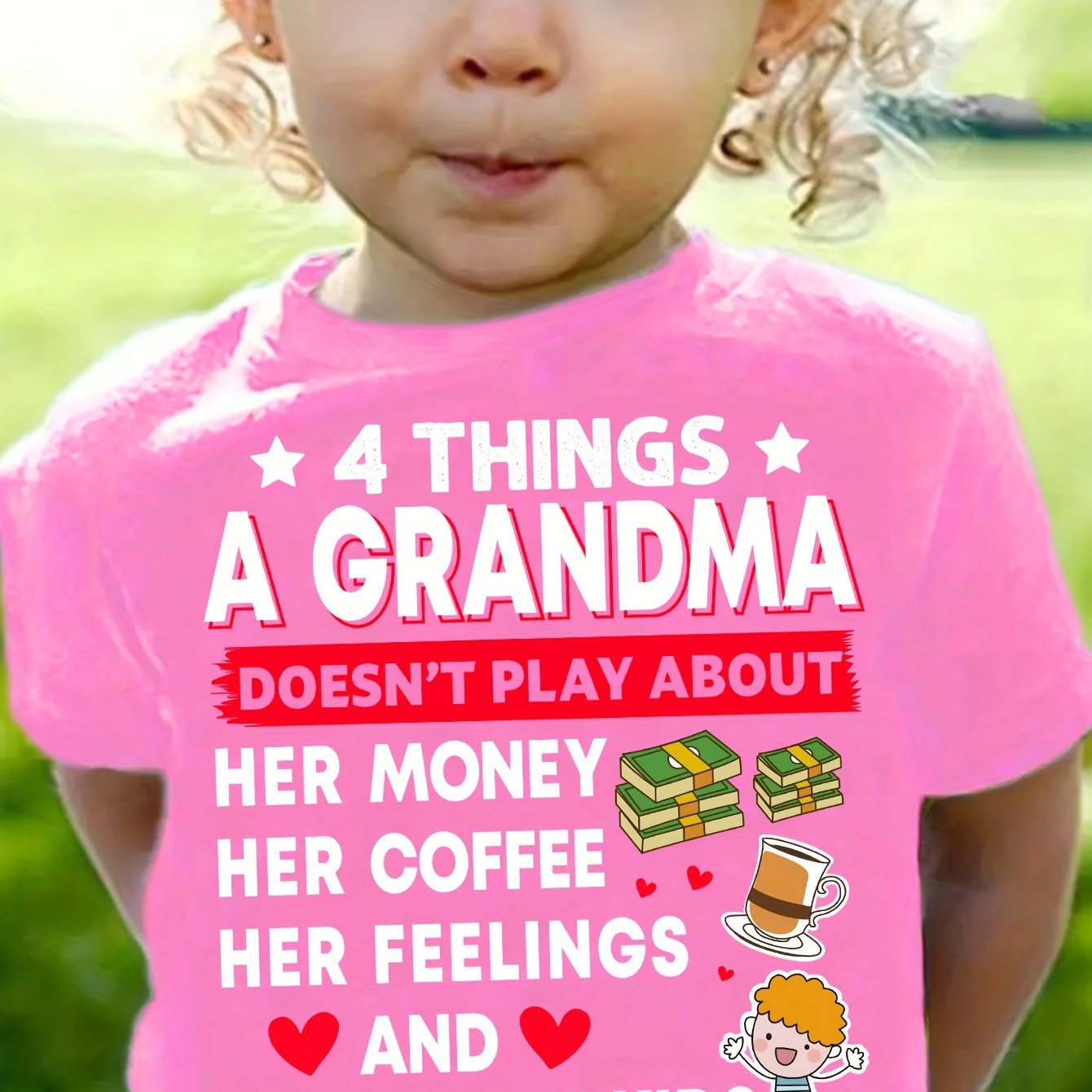 TEMU Girls' " Grandma Can'" Print 100% Cotton Short Sleeve T-shirt, Pink Relaxed Fit Casual Summer Tee With Fun Cartoon Graphic, Machine Washable,