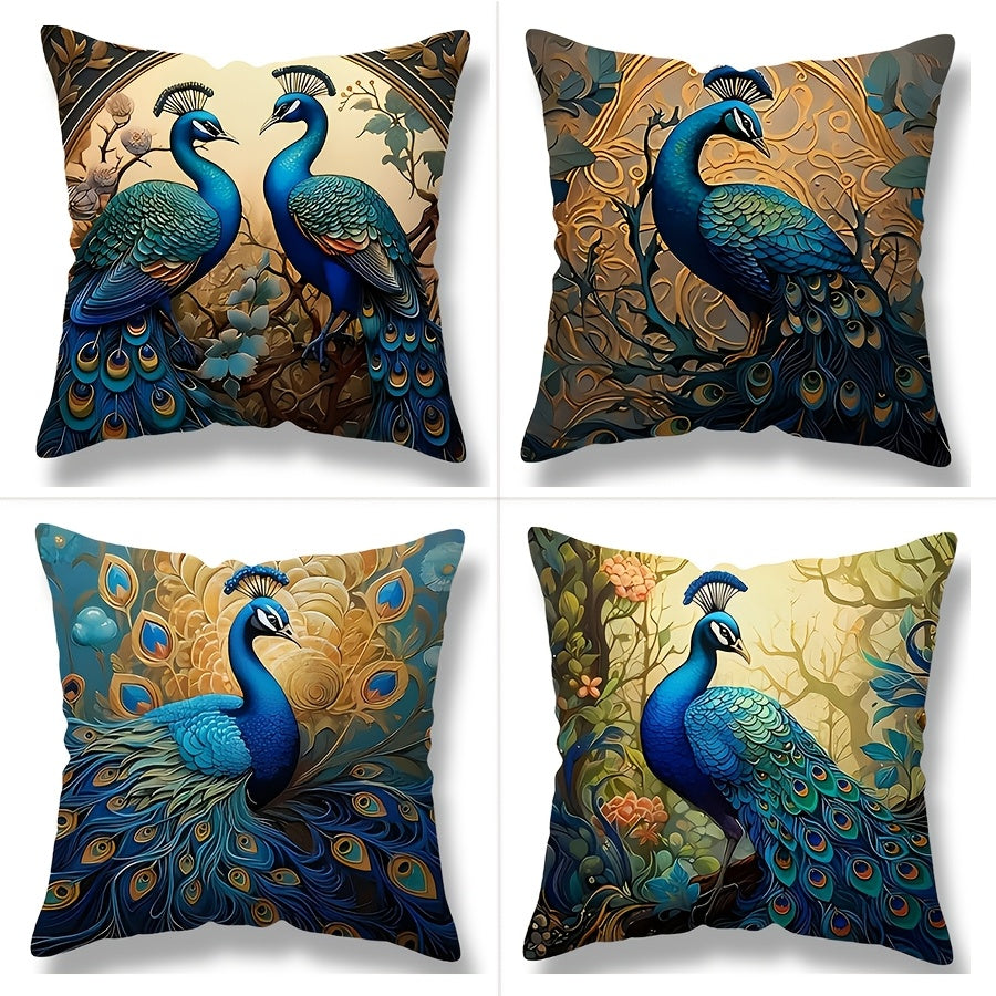 TEMU 4pcs-set, Luxurious Peacock-inspired Throw Pillow Covers - , Machine Washable, Single-sided Pattern Printed Polyester Pillowcases - 17.7 X 17.7