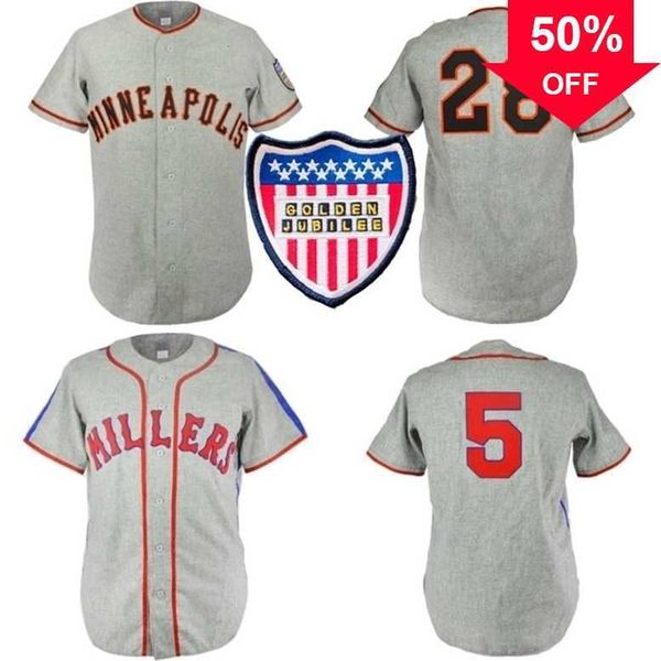 Xflsp Glaess Minneapolis Millers 1944 1951 Road Jersey Custom Men Women Youth Baseball Jerseys Any Name And Number Double Stitched
