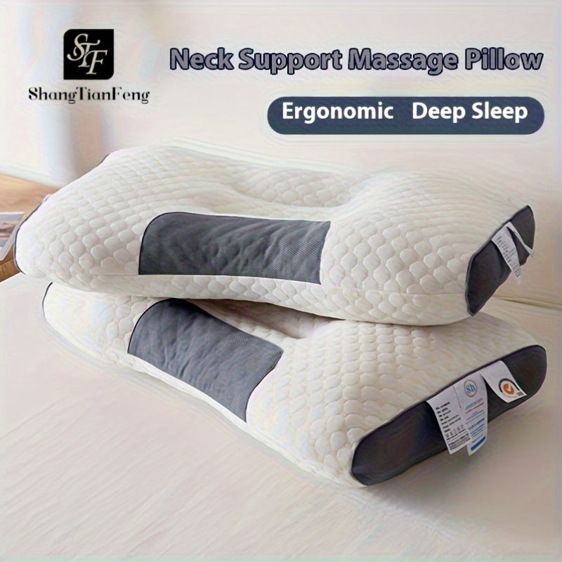 TEMU Free, Total 2pcs Soft Knitted Massage Neck Pillow - Adjustable Ergonomic Bone Contour Support, High-quality Pillow Core, Removable Pillowcase,