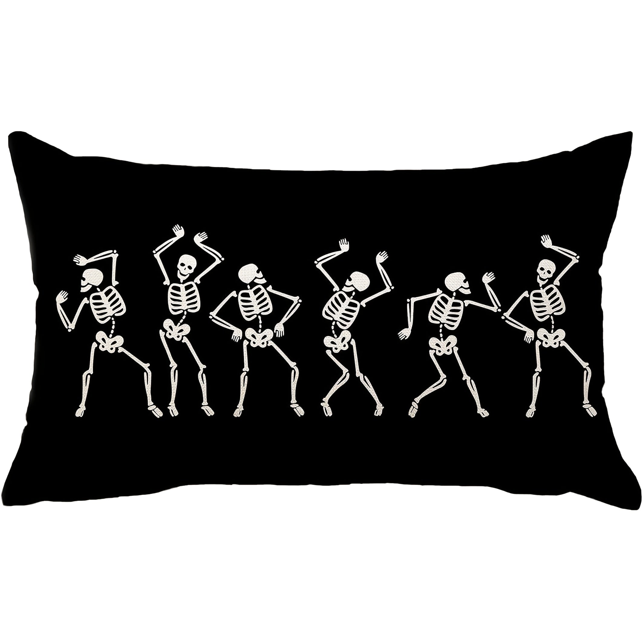 TEMU 1pc Halloween Pillowcase 12x20 Inch - Skeleton Dance Design Rustic Style Pillow Cover, Black & White Print With Zipper Closure, Machine Washable