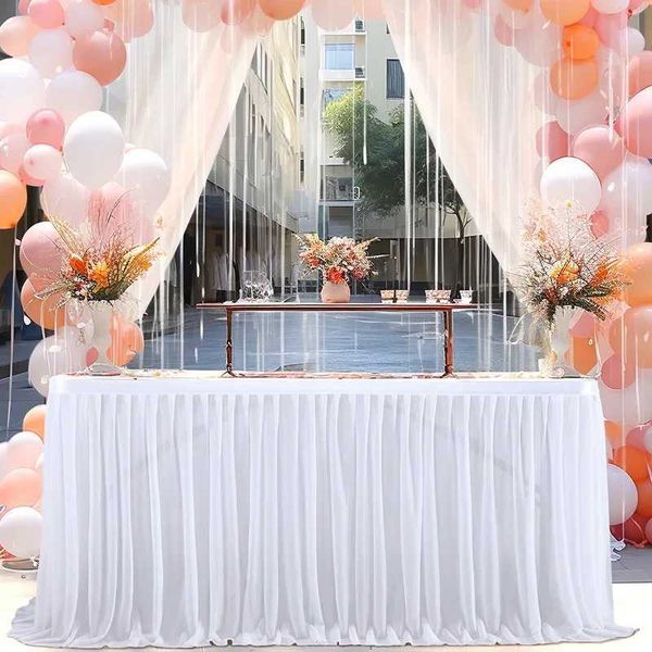 New 6-9FT Party Table Skirt Birthday Pleated Dessert Tablecloth Cover Wedding Festive Table Skirting Baby Shower Table DecoT250115