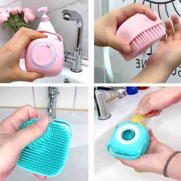 Bath Tools Accessories Sdatter Bath Brush With Hook Soft Silicone Baby Showers Cleaning Mud Dirt Remover Massage Back Scrub Showers Bubble N