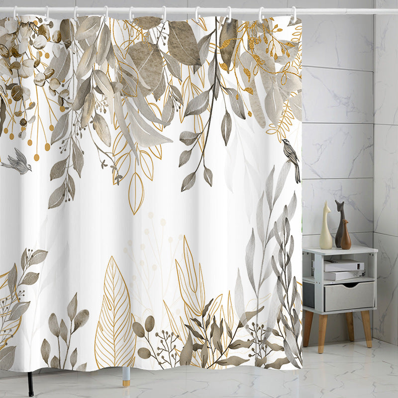YL-37123 digital shower curtain cross-border plant flower waterproof polyester bathroom four-piece set dry and wet separation moisture-proof