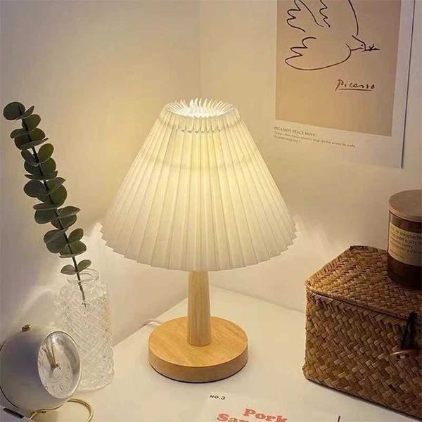 Nordic Pleated Table Lamp DIY Foldable 5V USB 220V Art Atmosphere Bedroom Bedside Night Light Home Decorate Z250211