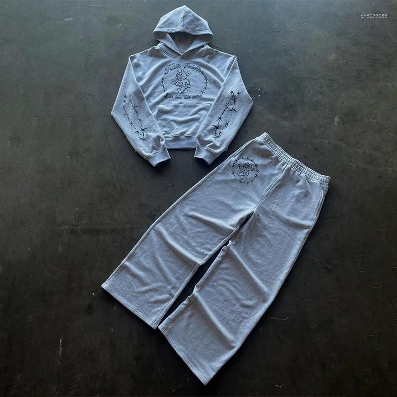 Men&#039;s Tracksuits Fashion Cartoon Graphic Printing Hoodie Wide Leg Sweatpants 2 Piece Casual Loose Sportswear Men Women Trend Cool