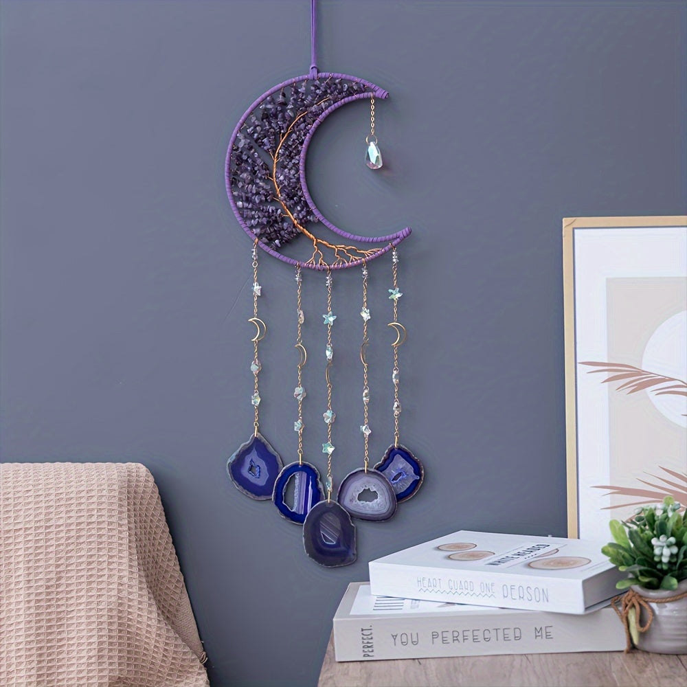 TEMU 1pc Amethyst Crushed Stone Wrap Tree Of Life Hanging, Crystal Agate Christmas Gift Home Decoration, Moon New Room Hanging, Modern Wall Decor,