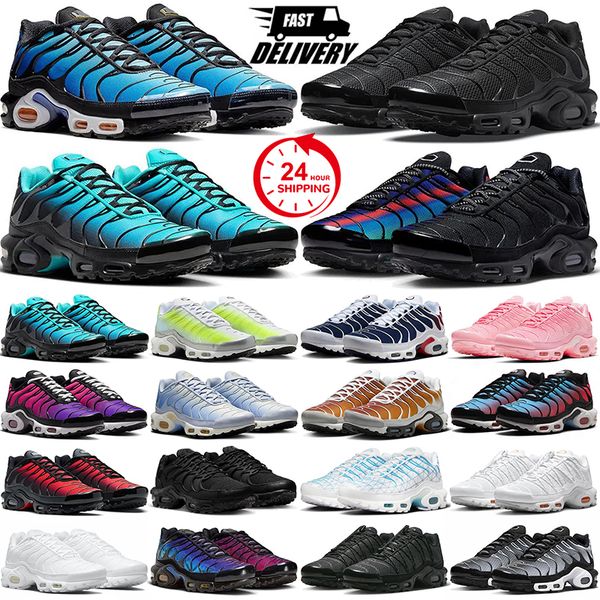 Frete grátis TN Running Shoes Designer Sneakers Mens treinadores triplos de preto Branco Berlim Gaza Hyper Blue TNS Mulheres Menino Mulheres