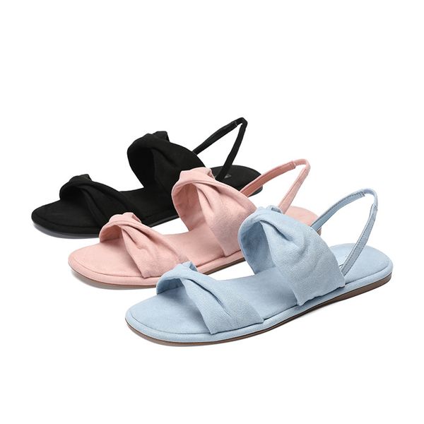 famous designer double knot sandals women blue-pink flat beach sandalias mujer female back strap roma shoes woman flip flops 173