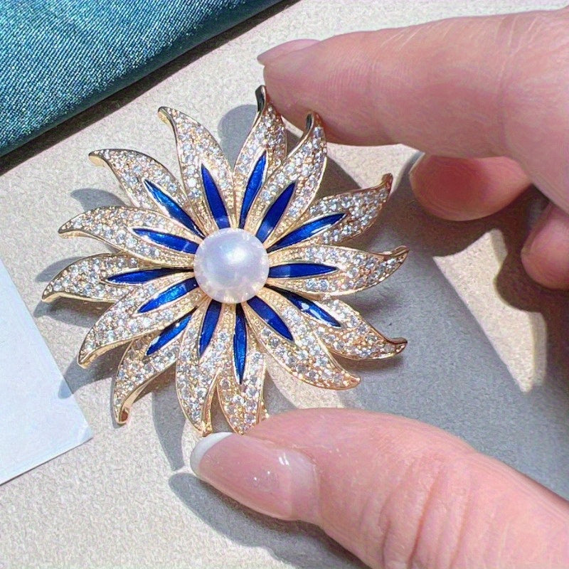 TEMU 1 High-end Pearl Sunflower Brooch - An Elegant And Exquisite Women's Jewelry, For Women's Coats, Cardigans And Dresses. Fashionable Corsage