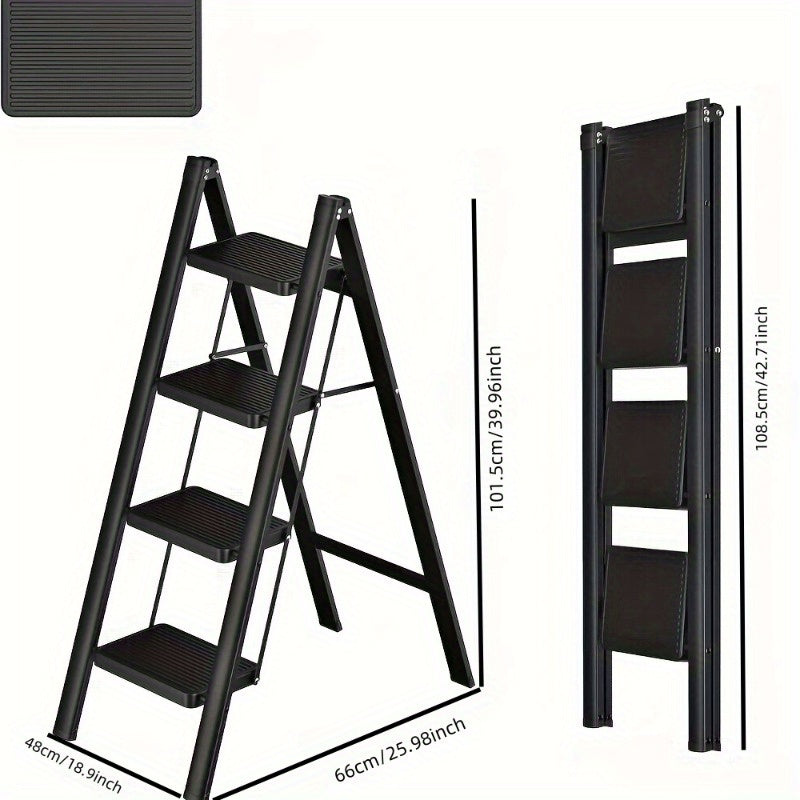 TEMU Three-section Folding Step Ladder, Lightweight Household Storage Four-section Ladder, Portable Step Stool, Suitable For Multi-functional Uses In